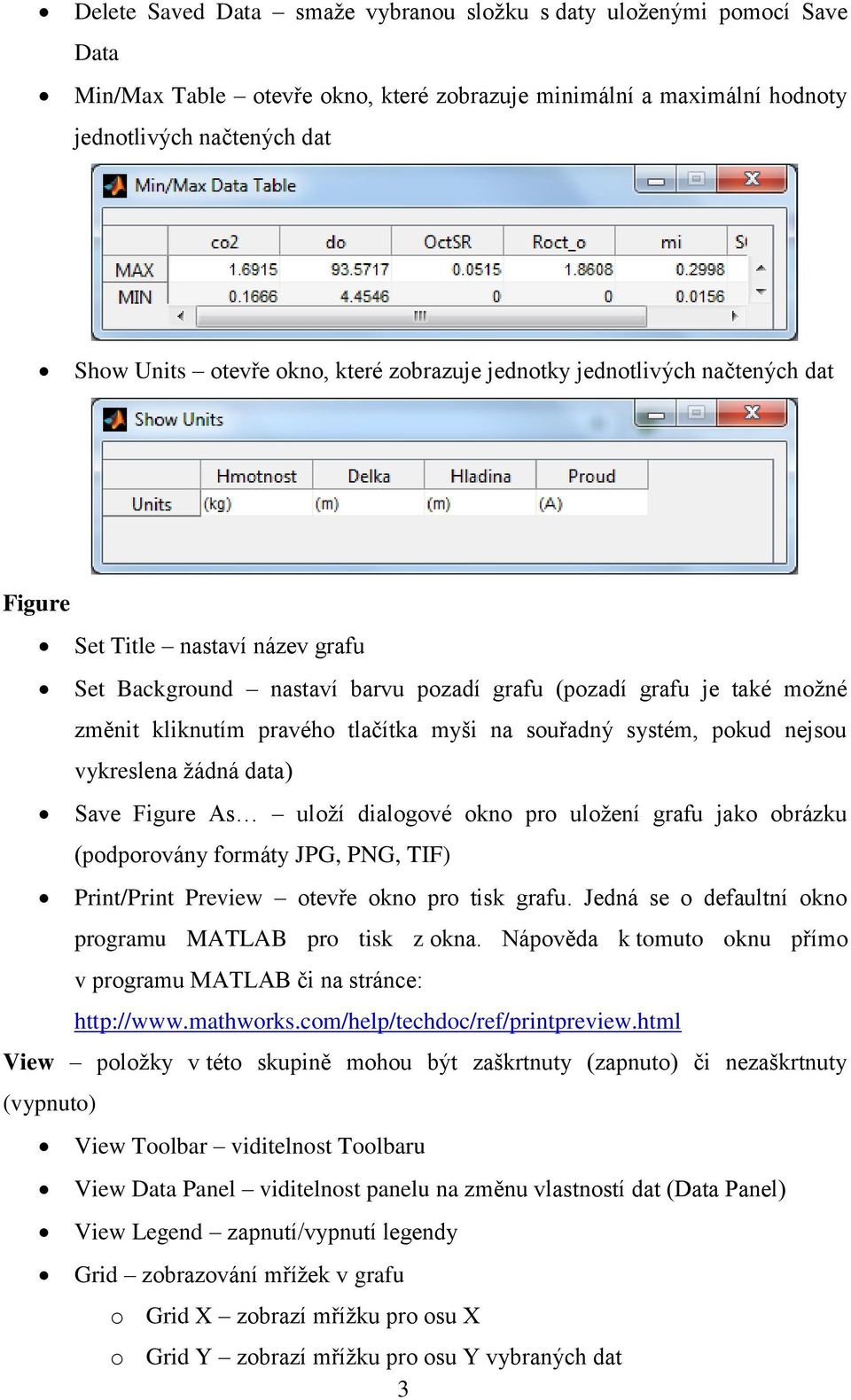 na souřadný systém, pokud nejsou vykreslena žádná data) Save Figure As uloží dialogové okno pro uložení grafu jako obrázku (podporovány formáty JPG, PNG, TIF) Print/Print Preview otevře okno pro tisk