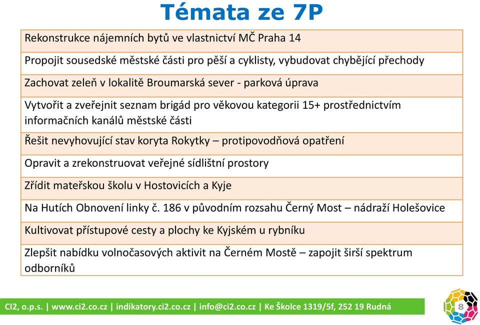 Rokytky protipovodňová opatření Opravit a zrekonstruovat veřejné sídlištní prostory Zřídit mateřskou školu v Hostovicích a Kyje Na Hutích Obnovení linky č.