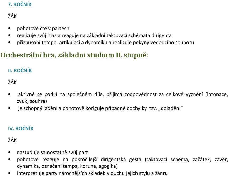 ROČNÍK aktivně se podílí na společném díle, přijímá zodpovědnost za celkové vyznění (intonace, zvuk, souhra) je schopný ladění a pohotově koriguje případné