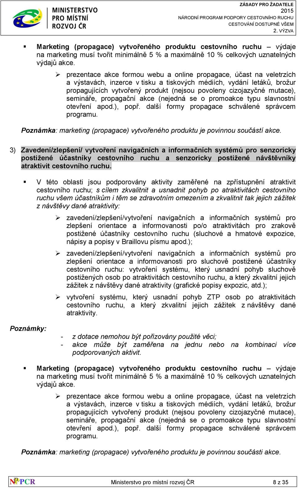 cizojazyčné mutace), semináře, propagační akce (nejedná se o promoakce typu slavnostní otevření apod.), popř. další formy propagace schválené správcem programu.