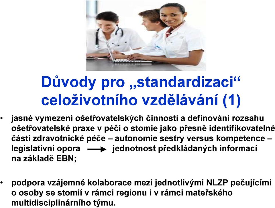 sestry versus kompetence legislativní opora jednotnost předkládaných informací na základě EBN; podpora vzájemné