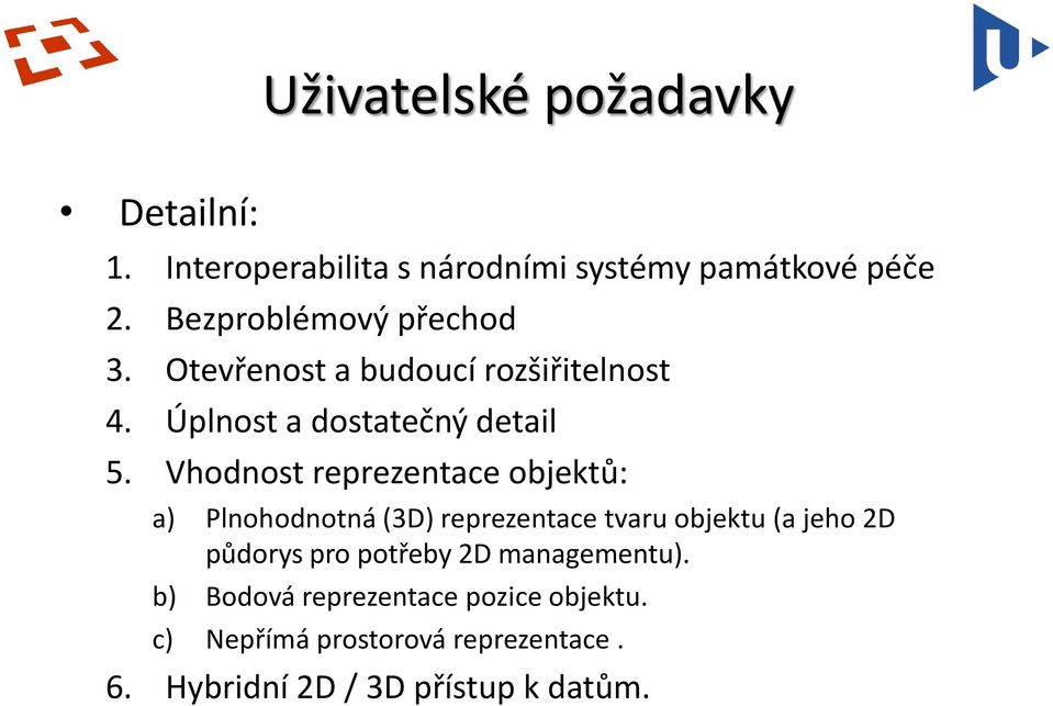 Vhodnost reprezentace objektů: a) Plnohodnotná (3D) reprezentace tvaru objektu (a jeho 2D půdorys pro