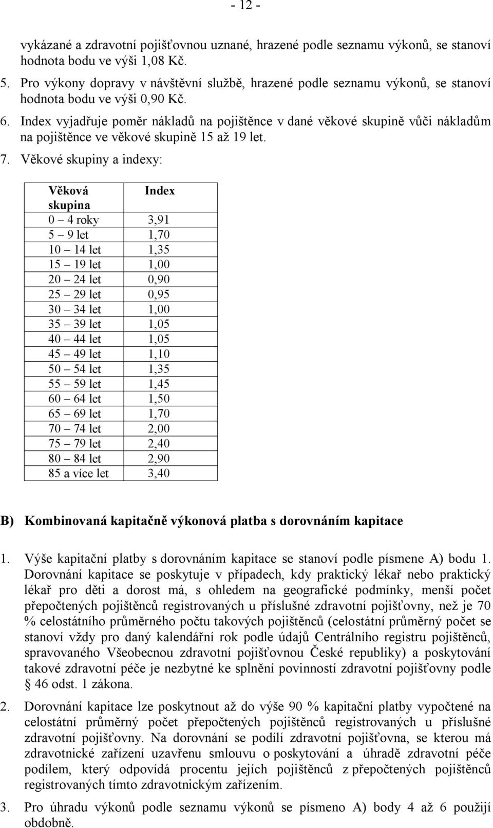 Index vyjadřuje poměr nákladů na pojištěnce v dané věkové skupině vůči nákladům na pojištěnce ve věkové skupině 15 až 19 let. 7.