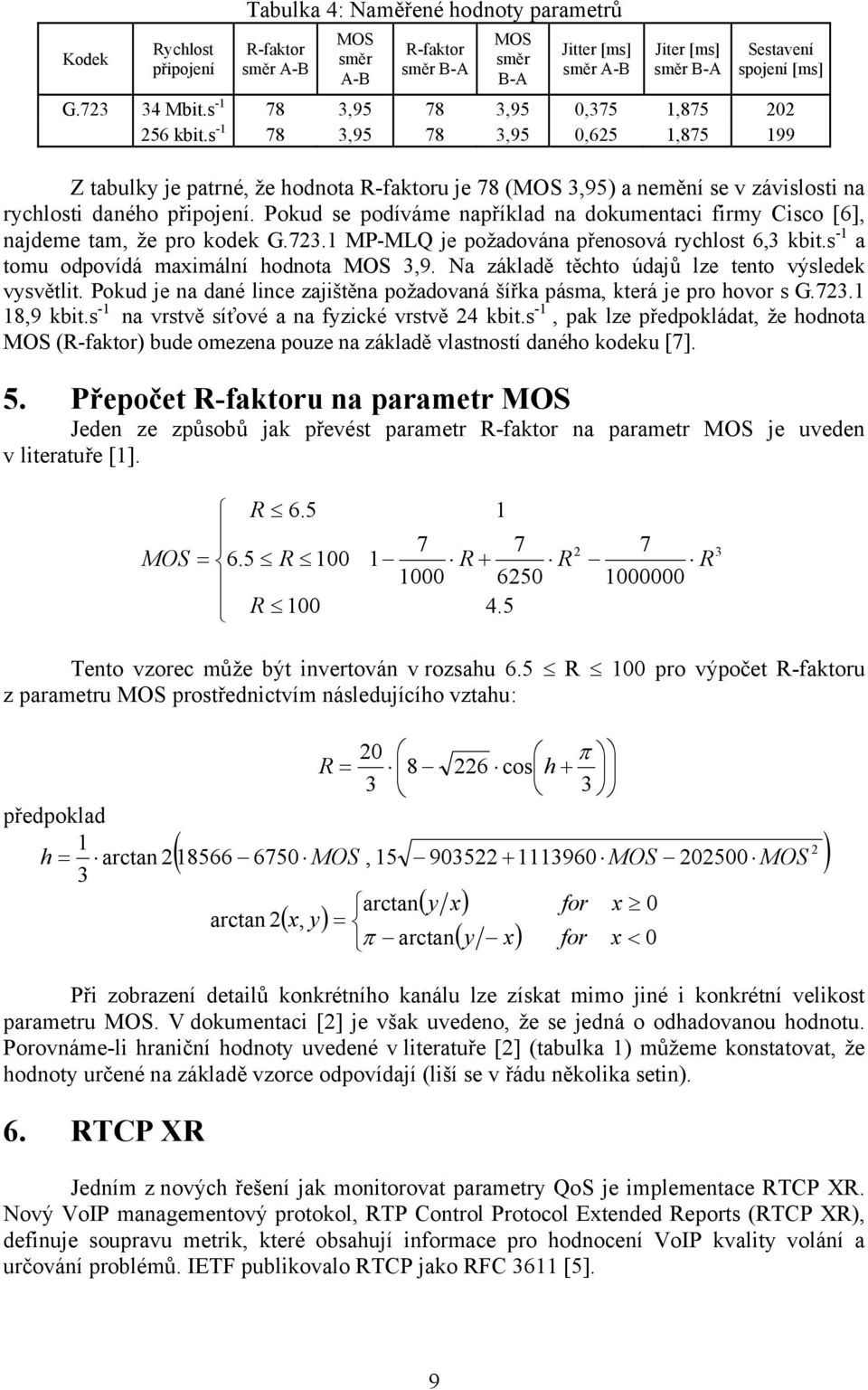 Pokud se podíváme například na dokumentaci firmy Cisco [6], najdeme tam, že pro kodek G.723.1 MP-MLQ je požadována přenosová rychlost 6,3 kbit.s -1 a tomu odpovídá maximální hodnota 3,9.