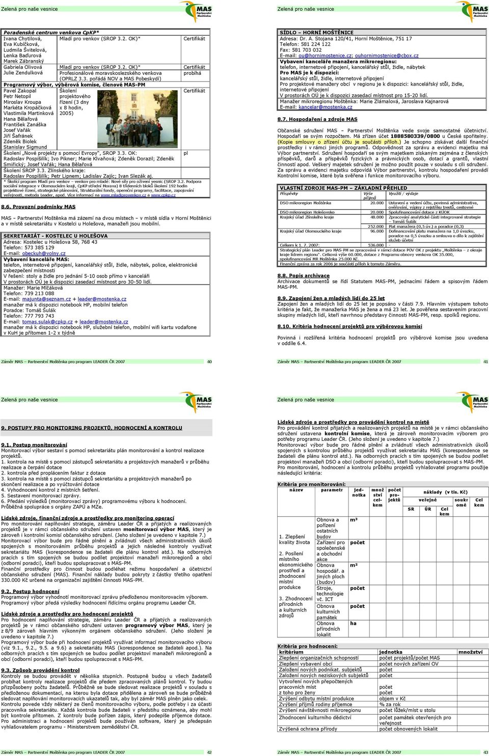 Martinková 2005) Hana Bělařová František Zanáška Josef Vařák Jiří Šafránek Zdeněk Biolek Stanislav Sigmund Školení Nové projekty s pomocí Evropy, SROP 3.