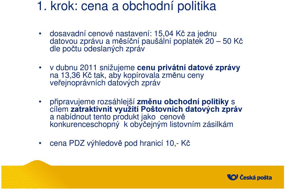 veřejnoprávních datových zpráv připravujeme rozsáhlejší změnu obchodní politiky s cílem zatraktivnit využití Poštovních datových