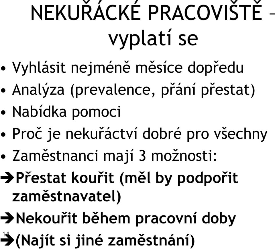 všechny Zaměstnanci mají 3 možnosti: Přestat kouřit (měl by podpořit