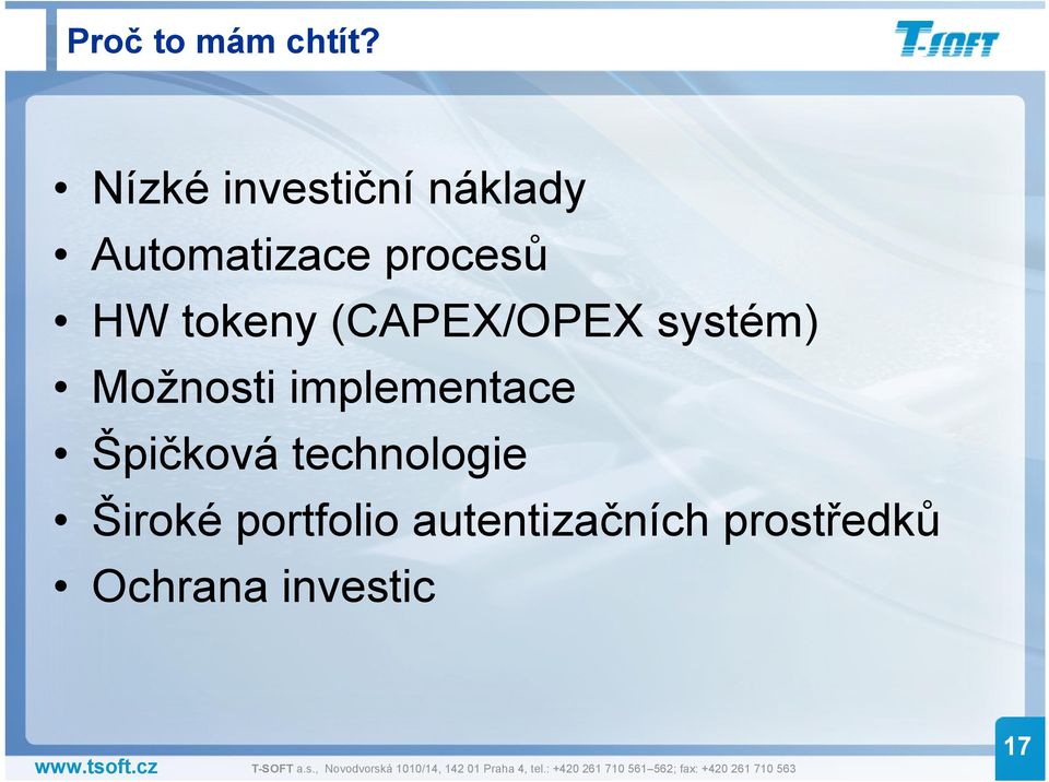 tokeny (CAPEX/OPEX systém) Možnosti implementace