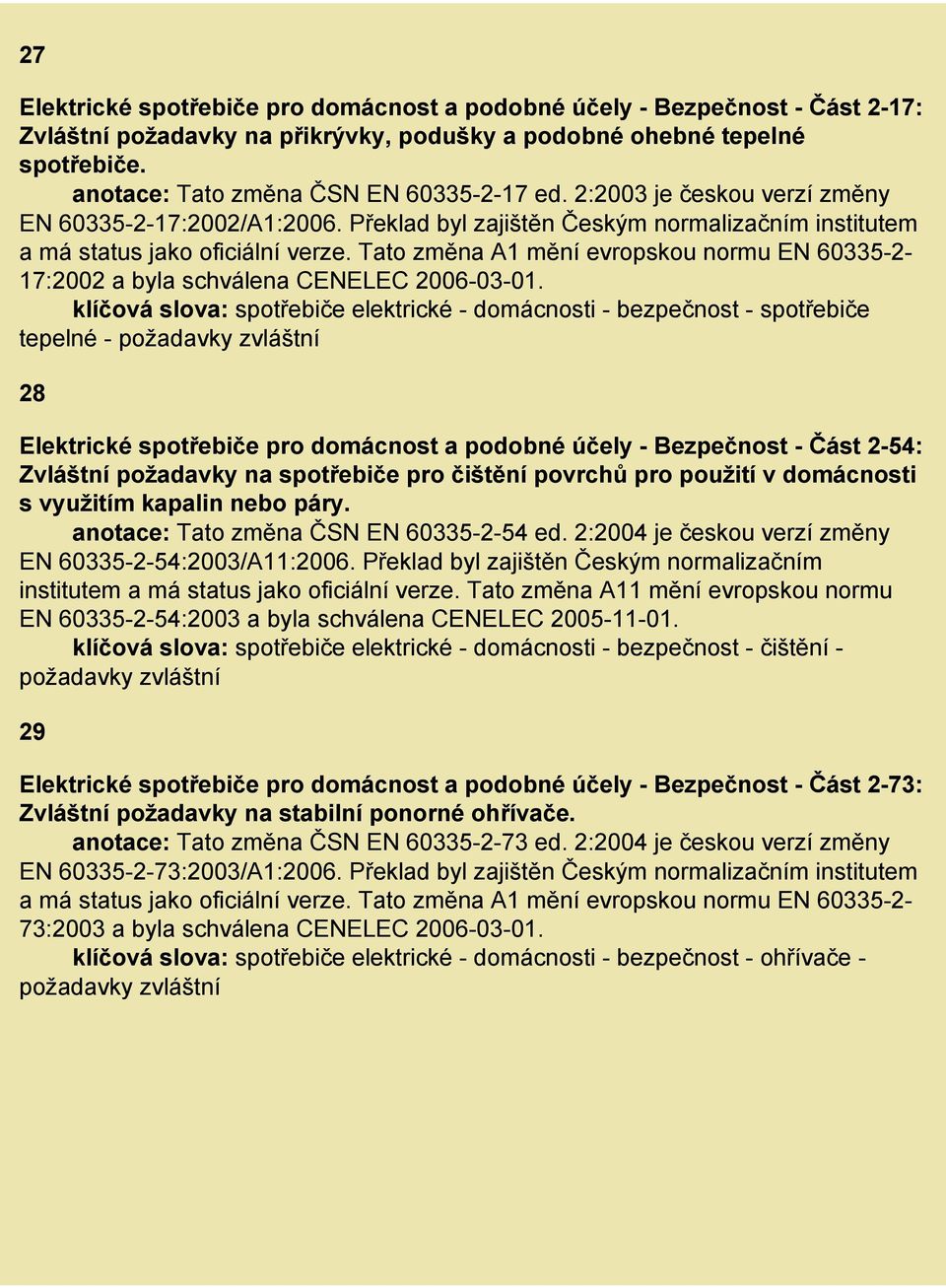 Tato změna A1 mění evropskou normu EN 60335-2- 17:2002 a byla schválena CENELEC 2006-03-01.