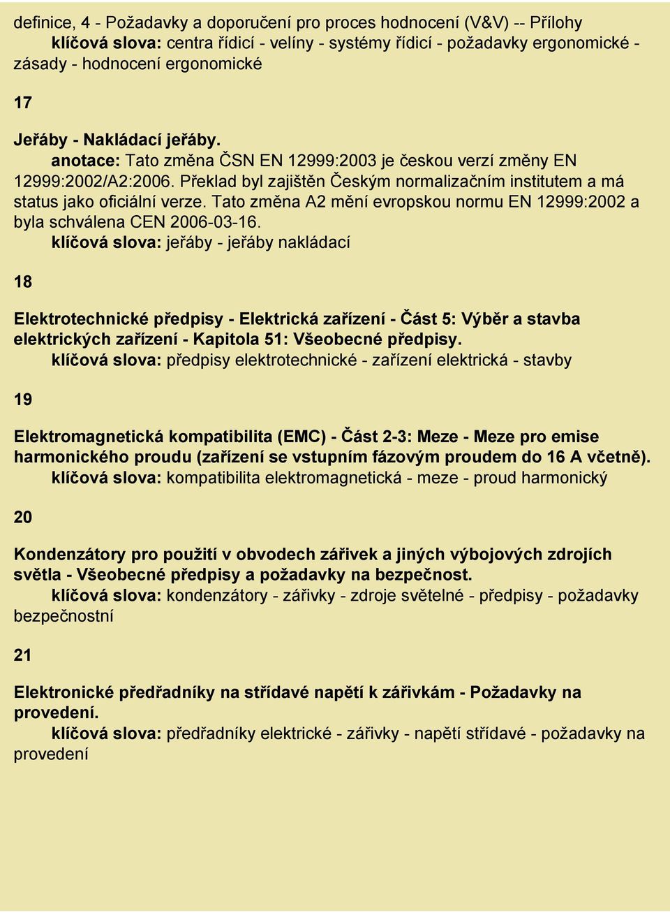 Tato změna A2 mění evropskou normu EN 12999:2002 a byla schválena CEN 2006-03-16.