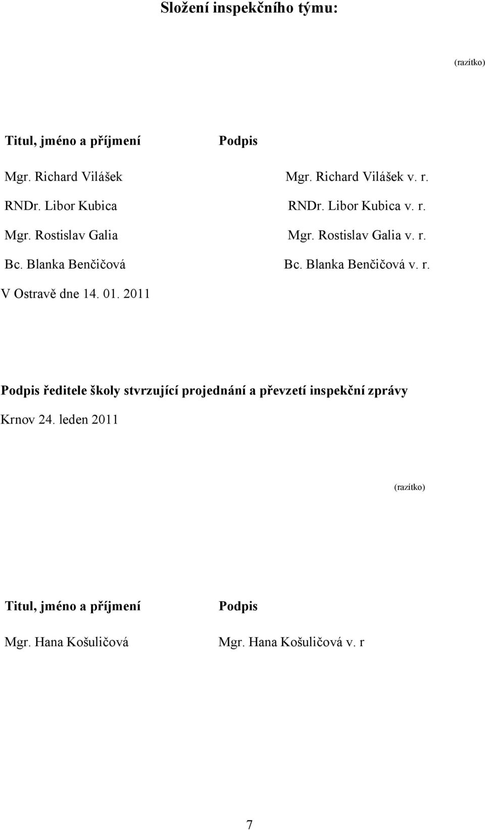 Blanka Benčičová v. r. V Ostravě dne 14. 01.