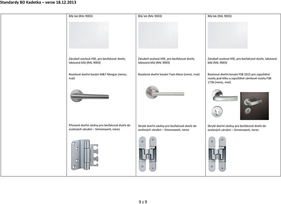 Rozetové dveřní kování FSB 1015 pro zapuštěné rozety pod kliku a zapuštěné zámkové rozety FSB 1736 (nerez, mat) Přiznané dveřní závěsy pro bezfalcové dveře do ocelových zárubní