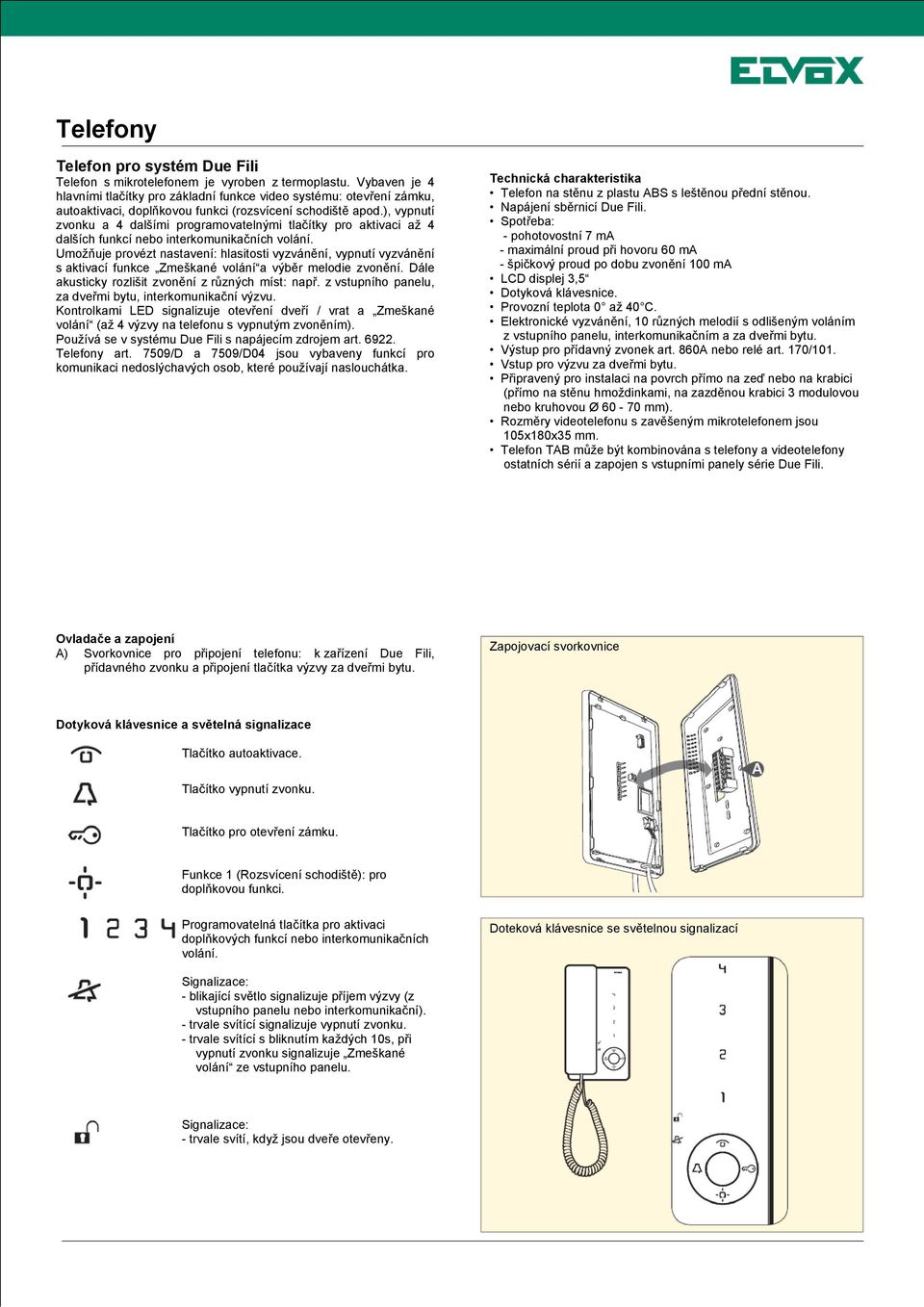 ), vypnutí zvonku a 4 dalšími programovatelnými tlačítky pro aktivaci až 4 dalších funkcí nebo interkomunikačních volání.