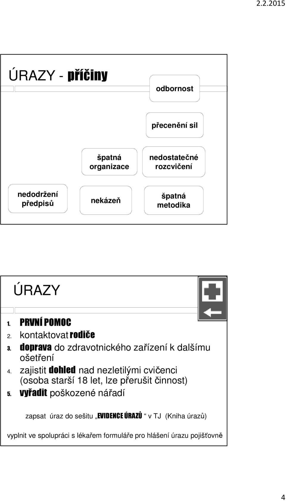 zajistit dohled nad nezletilými cvičenci (osoba starší 18 let, lze přerušit činnost) 5.