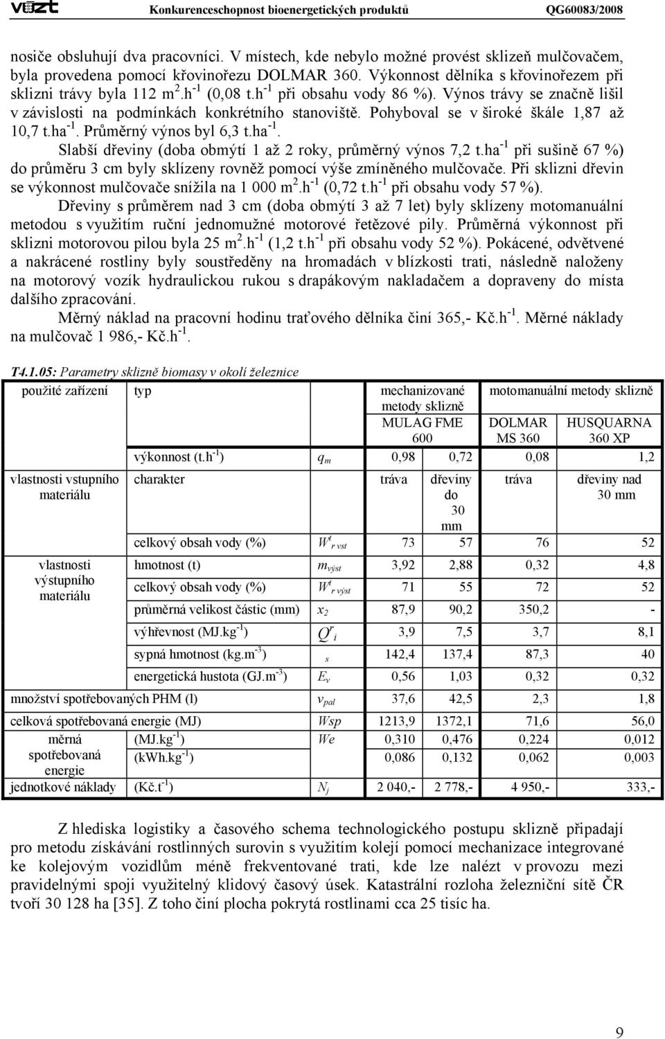 ha -1. Slabší dřeviny (doba obmýtí 1 až 2 roky, průměrný výnos 7,2 t.ha -1 při sušině 67 %) do průměru 3 cm byly sklízeny rovněž pomocí výše zmíněného mulčovače.