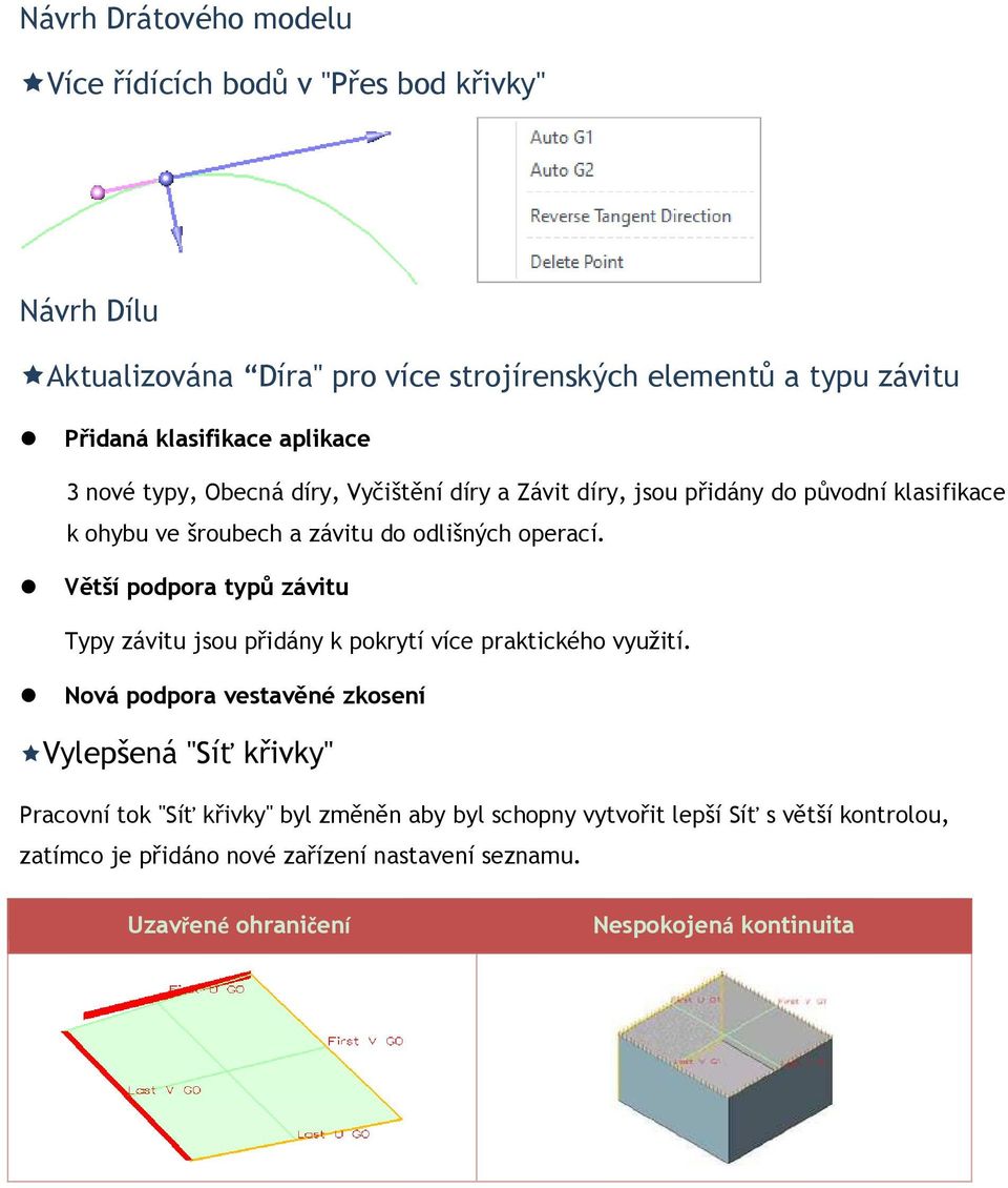 Větší podpora typů závitu Typy závitu jsou přidány k pokrytí více praktického využití.