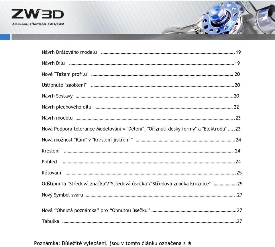 .23 Nová možnost "Rám" v "Kreslení jiskření ".24 Kreslení..24 Pohled.24 Kótování.