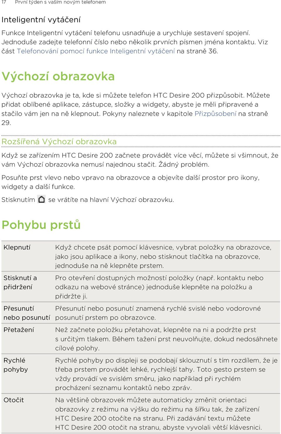 Výchozí obrazovka Výchozí obrazovka je ta, kde si můžete telefon HTC Desire 200 přizpůsobit.