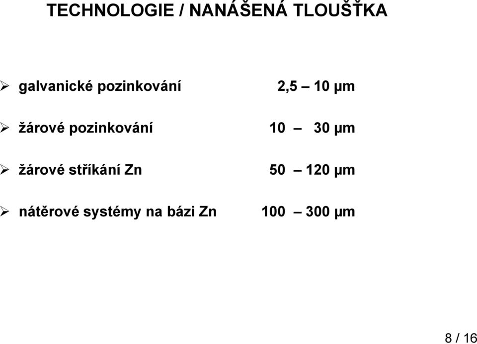 pozinkování 10 30 µm žárové stříkání Zn