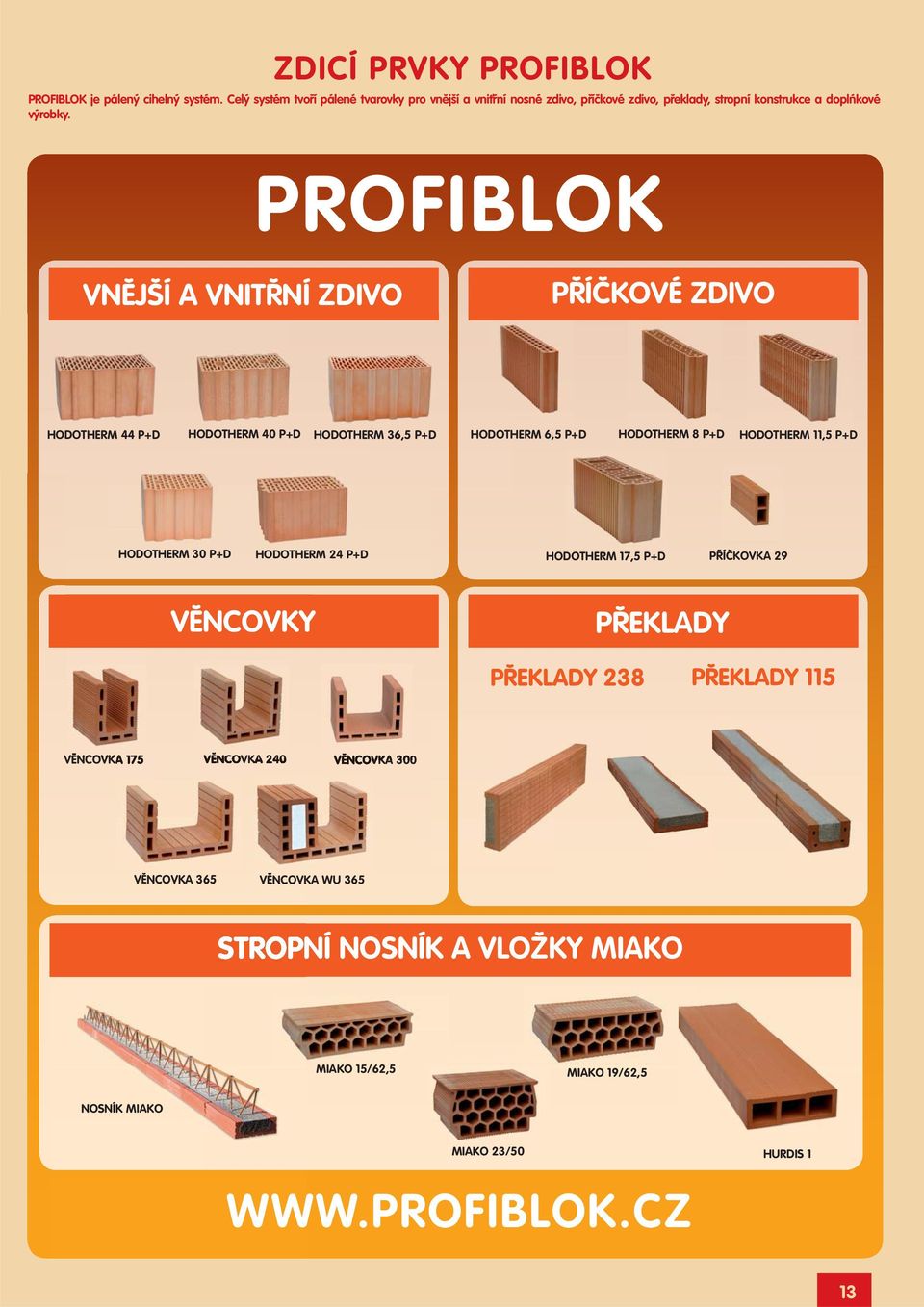 PROFIBLOK VNĚJŠÍ A VNITŘNÍ ZDIVO PŘÍČKOVÉ ZDIVO HODOTHERM 44 P+D HODOTHERM 40 P+D HODOTHERM 36,5 P+D HODOTHERM 6,5 P+D HODOTHERM 8 P+D HODOTHERM 11,5