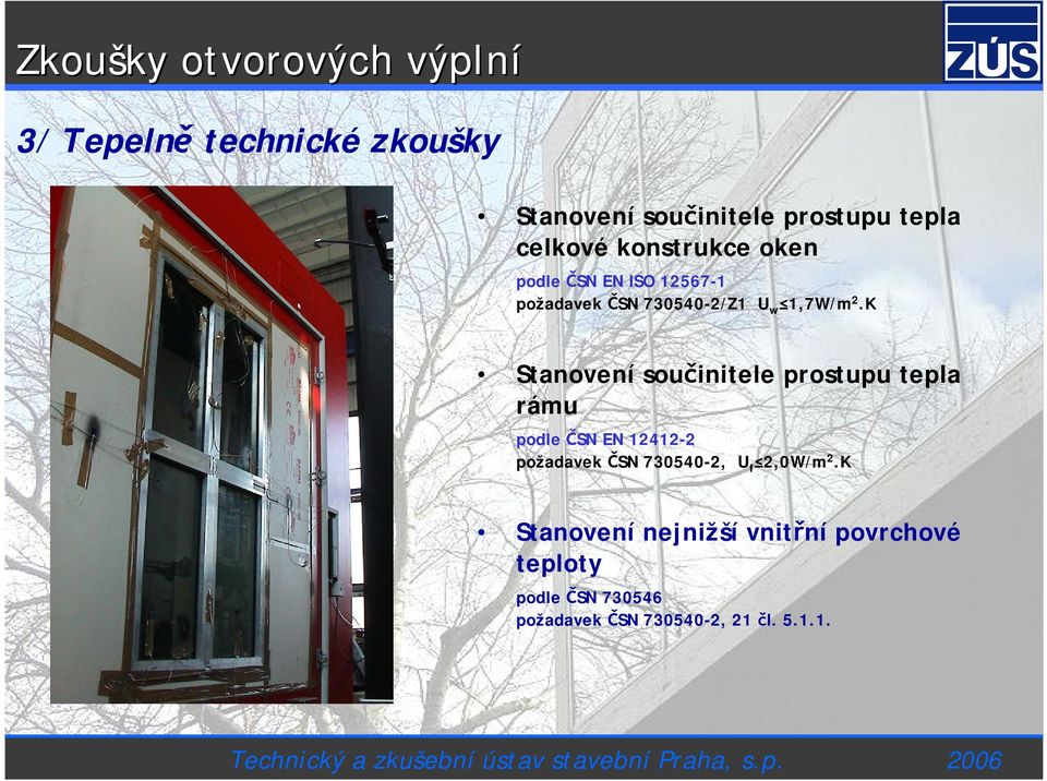 K Stanovení součinitele prostupu tepla rámu podle ČSN EN 12412-2 požadavek ČSN 730540-2,