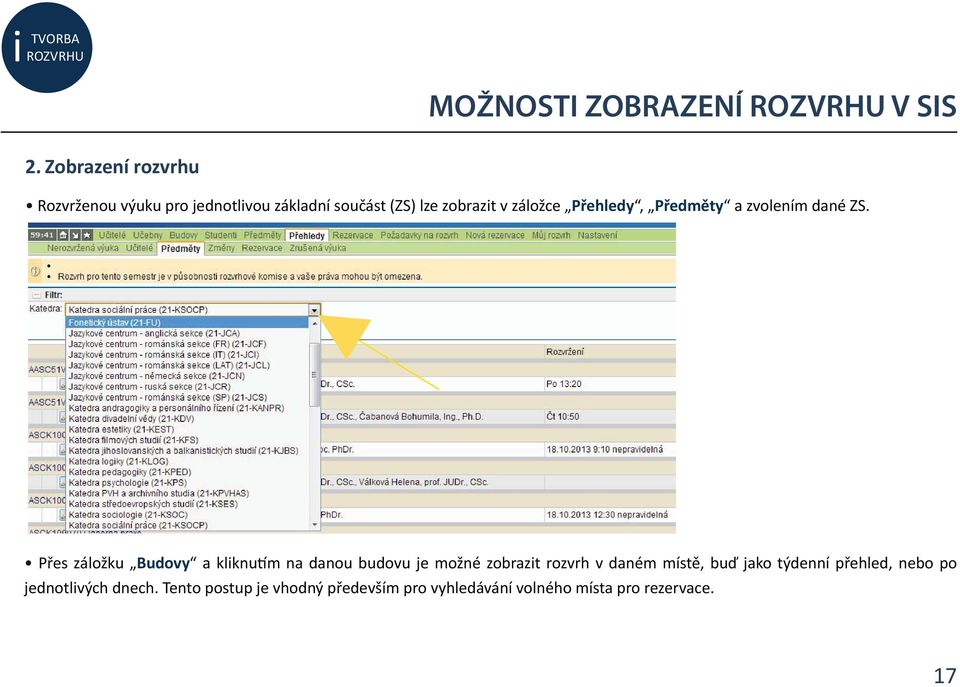 Přehledy, Předměty a zvolením dané ZS.