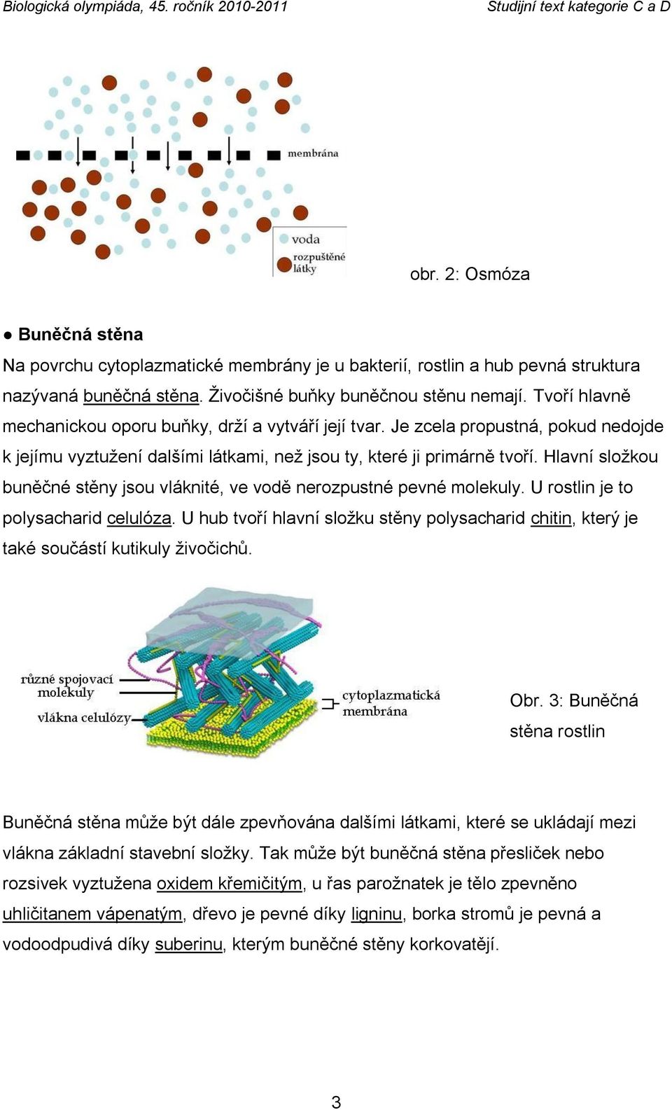Hlavní sloţkou buněčné stěny jsou vláknité, ve vodě nerozpustné pevné molekuly. U rostlin je to polysacharid celulóza.
