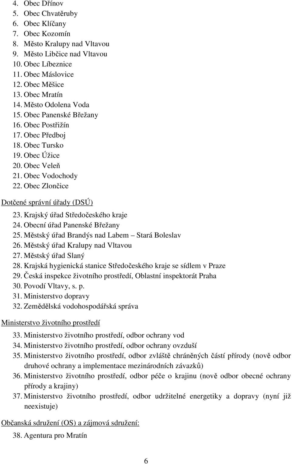 Krajský úřad Středočeského kraje 24. Obecní úřad Panenské Břežany 25. Městský úřad Brandýs nad Labem Stará Boleslav 26. Městský úřad Kralupy nad Vltavou 27. Městský úřad Slaný 28.