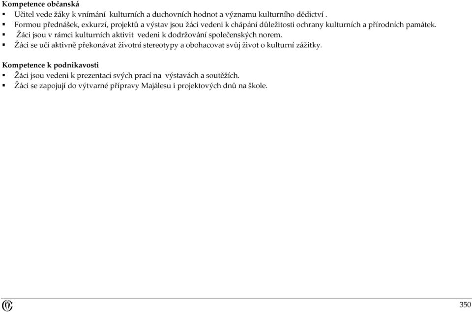 Žáci jsou v rámci kulturních aktivit vedeni k dodržování společenských norem.