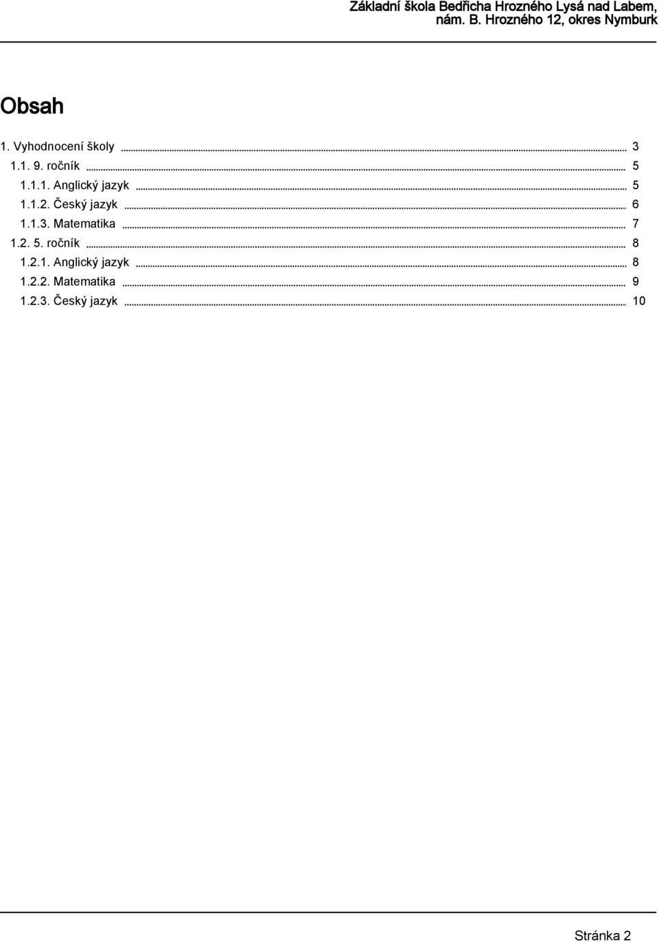 ročník 1.2.1. Anglický jazyk 1.2.2. Matematika 1.2.3.