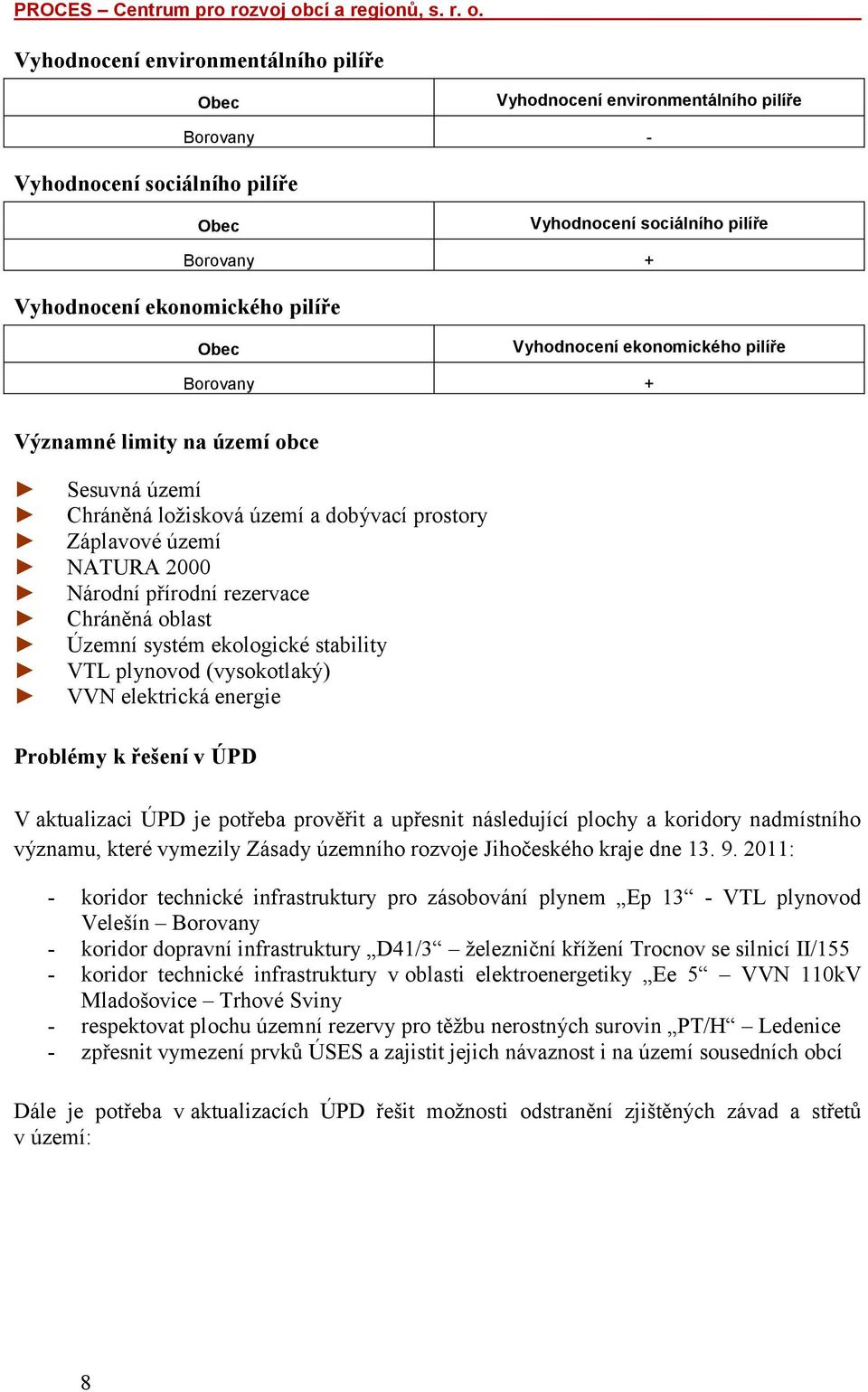 systém ekologické stability VTL plynovod (vysokotlaký) VVN elektrická energie y k řešení v ÚPD V aktualizaci ÚPD je potřeba prověřit a upřesnit následující plochy a koridory nadmístního významu,