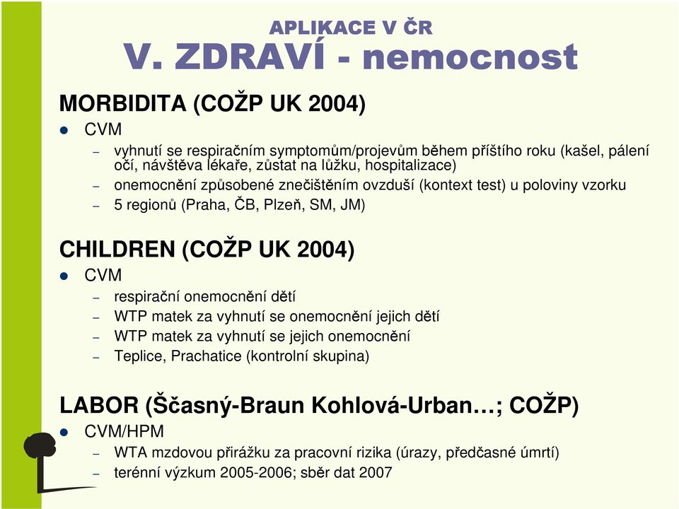 2004) CVM respirační onemocnění dětí WTP matek za vyhnutí se onemocnění jejich dětí WTP matek za vyhnutí se jejich onemocnění Teplice, Prachatice (kontrolní
