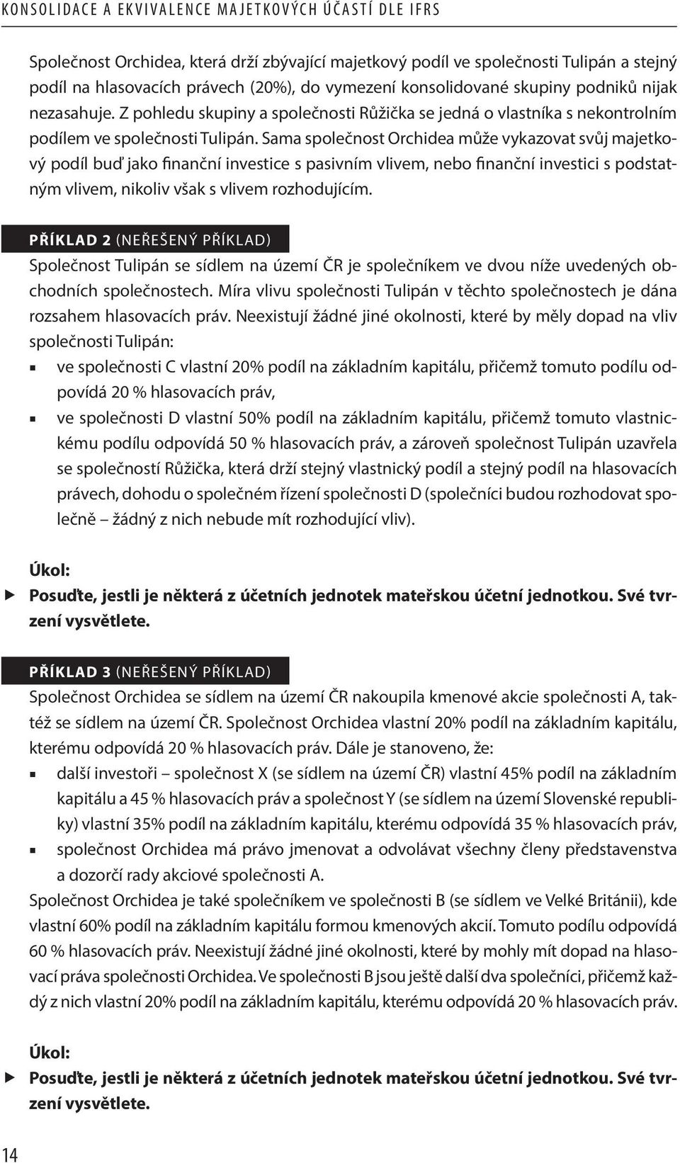 Sama společnost Orchidea může vykazovat svůj majetkový podíl buď jako finanční investice s pasivním vlivem, nebo finanční investici s podstatným vlivem, nikoliv však s vlivem rozhodujícím.