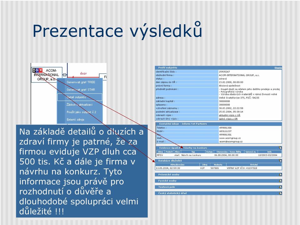 tis. Kč Kča dále je je firma v návrhu na na konkurz.