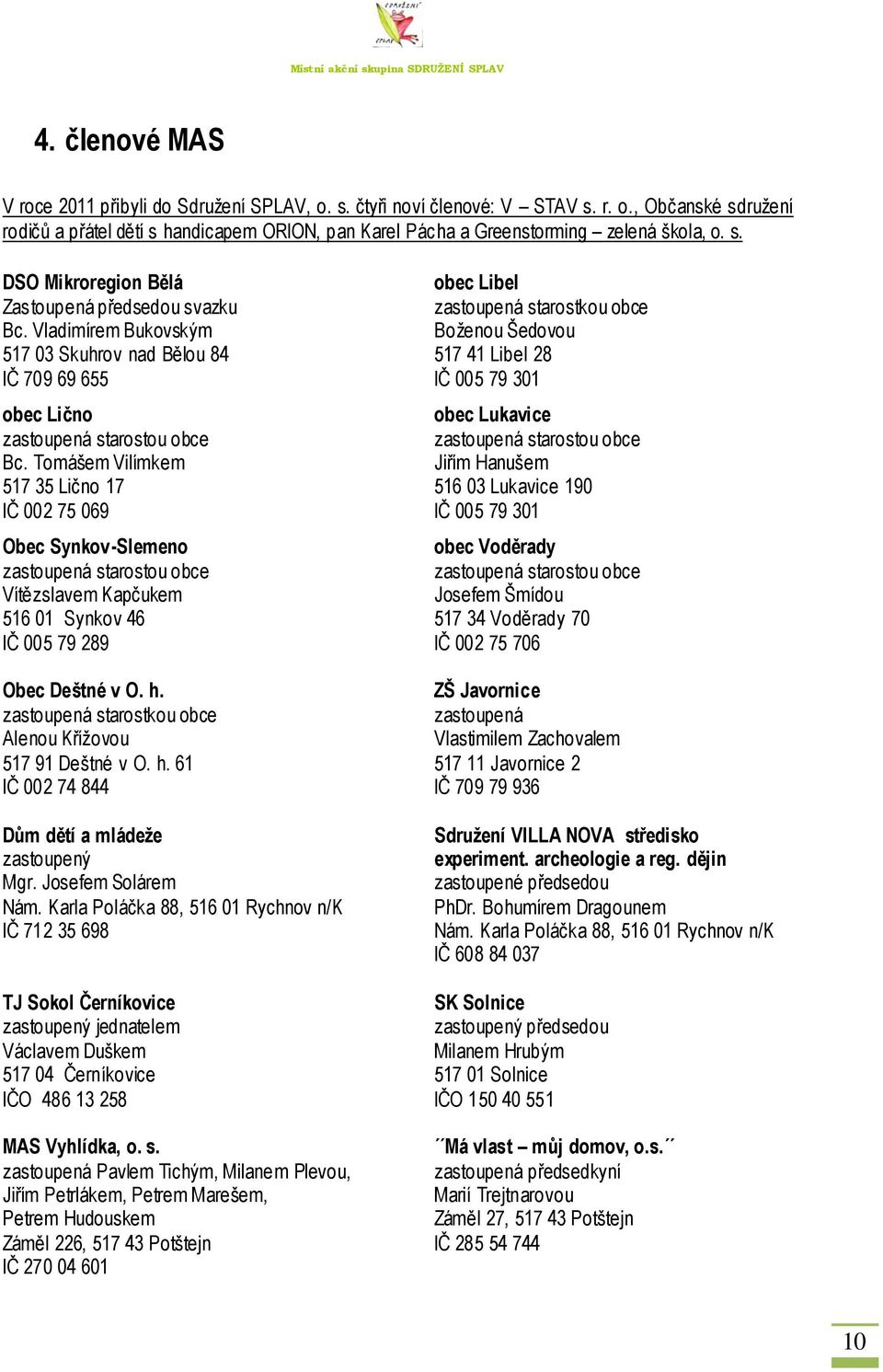 Vladimírem Bukovským Boţenou Šedovou 517 03 Skuhrov nad Bělou 84 517 41 Libel 28 IČ 709 69 655 IČ 005 79 301 obec Lično obec Lukavice zastoupená starostou obce zastoupená starostou obce Bc.
