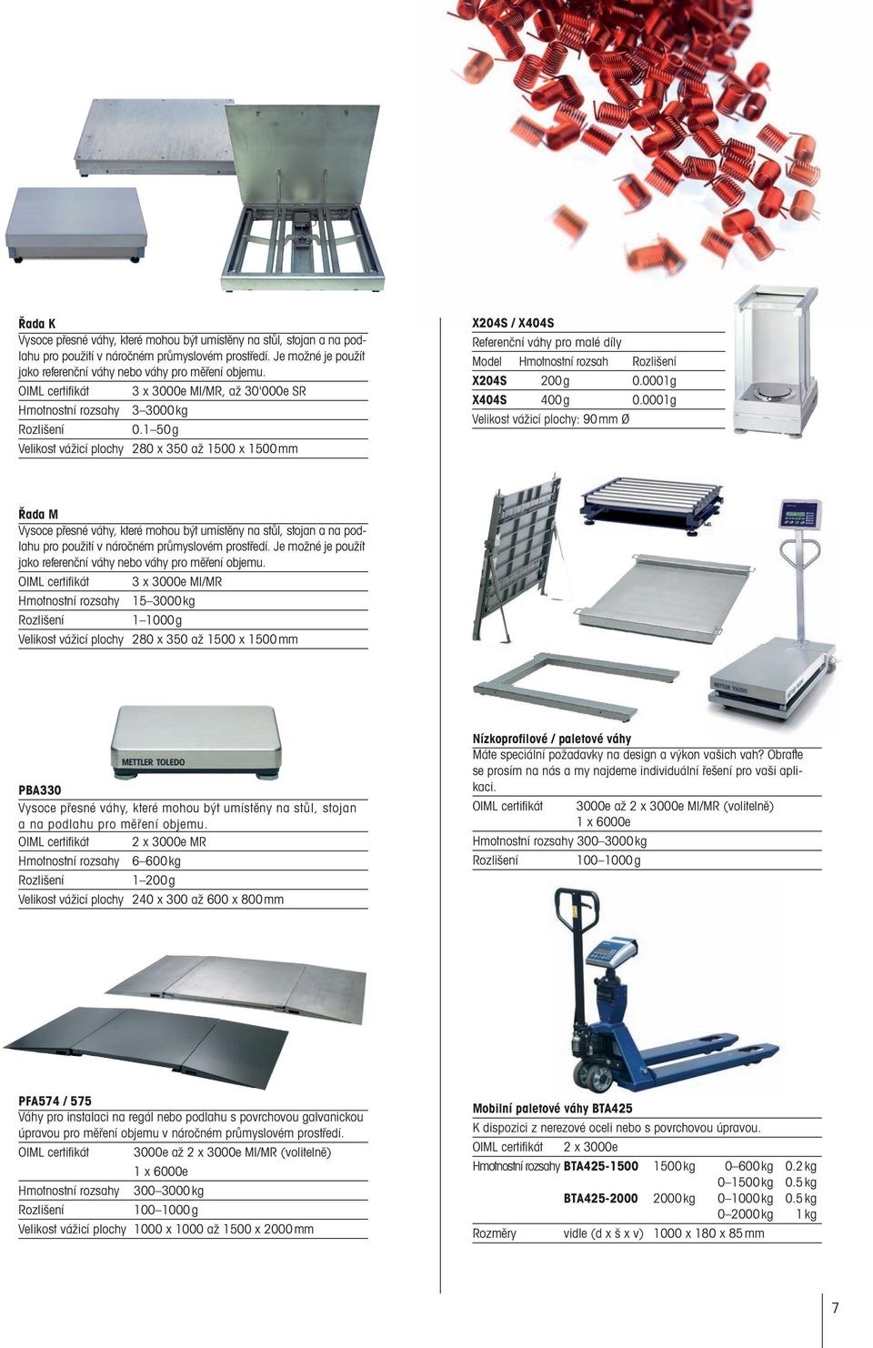 1 50 g Velikost vážicí plochy 280 x 350 až 1500 x 1500 mm X204S / X404S Referenční váhy pro malé díly Model Hmotnostní rozsah Rozlišení X204S 200 g 0.0001g X404S 400 g 0.