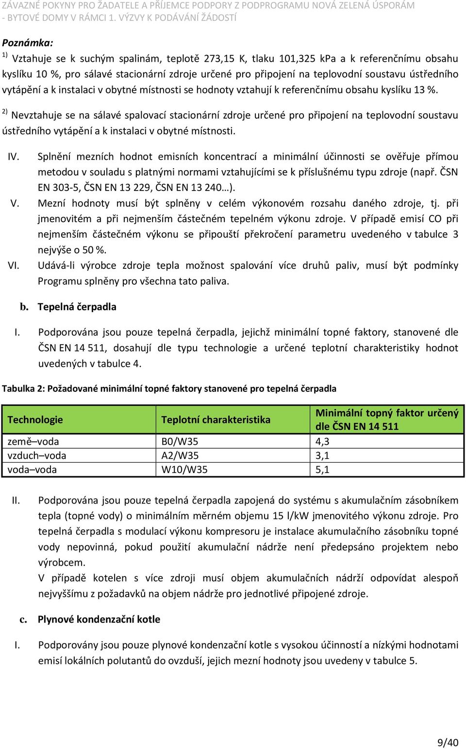 2) Nevztahuje se na sálavé spalovací stacionární zdroje určené pro připojení na teplovodní soustavu ústředního vytápění a k instalaci v obytné místnosti. IV.