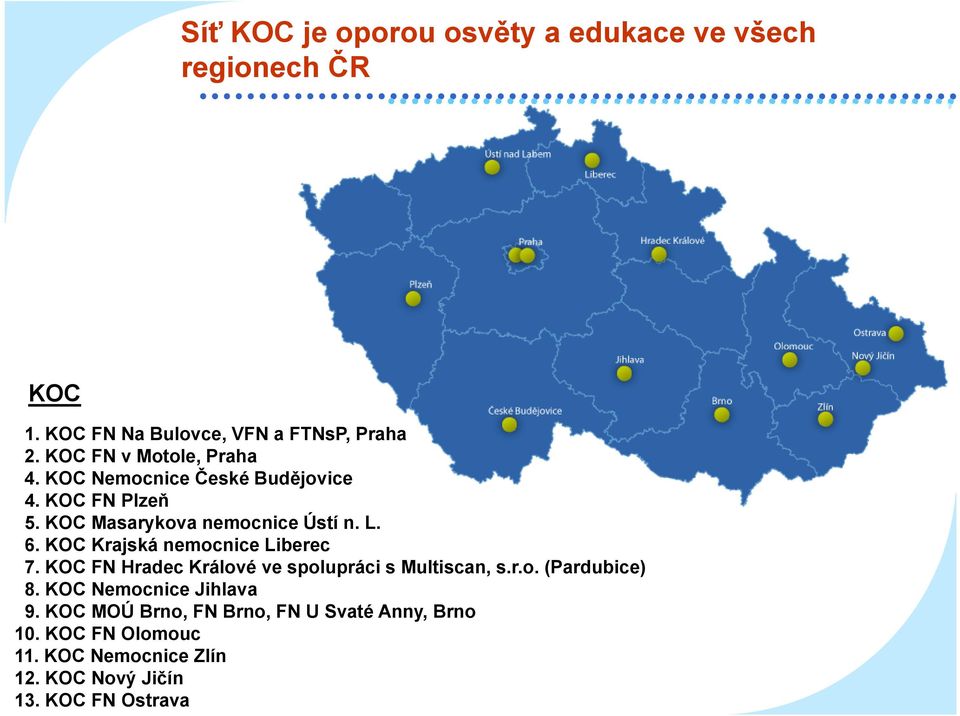 KOC Krajská nemocnice Liberec 7. KOC FN Hradec Králové ve spolupráci s Multiscan, s.r.o. (Pardubice) 8.