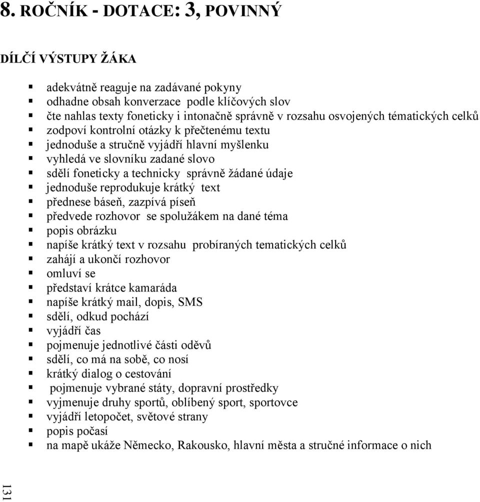 tématických celků zodpoví kontrolní otázky k přečtenému textu jednoduše a stručně vyjádří hlavní myšlenku vyhledá ve slovníku zadané slovo sdělí foneticky a technicky správně žádané údaje jednoduše