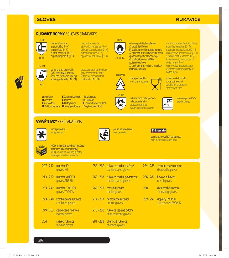 (0-4) d) puncture resistance (0-4) protection against chemicals (XYZ represent the code letters for chemicals that conform to EN 374) EN 407 a b X c d X EN 60903 ochrana proti teplu a plameni a)