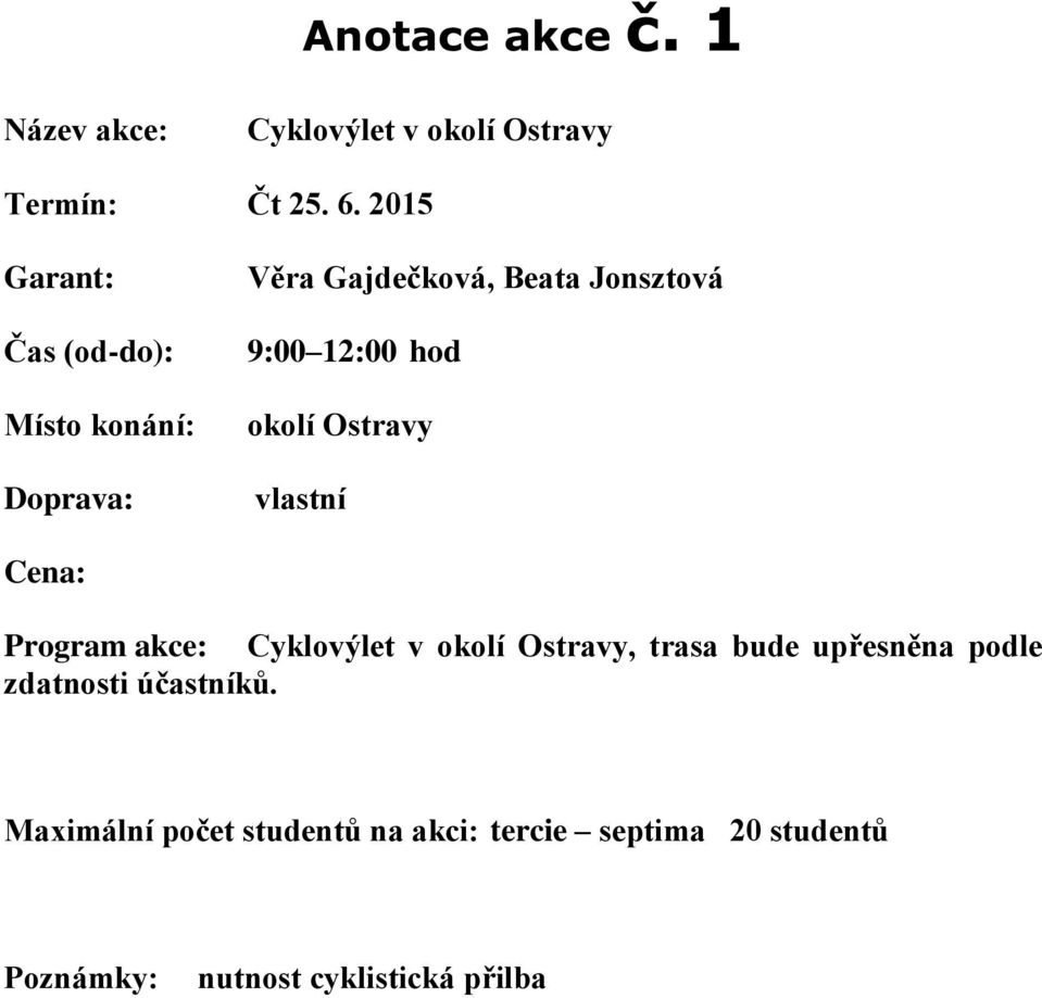 vlastní Cyklovýlet v okolí Ostravy, trasa bude upřesněna podle zdatnosti