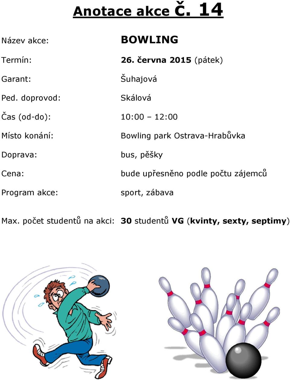 Bowling park Ostrava-Hrabůvka bus, pěšky bude upřesněno podle počtu