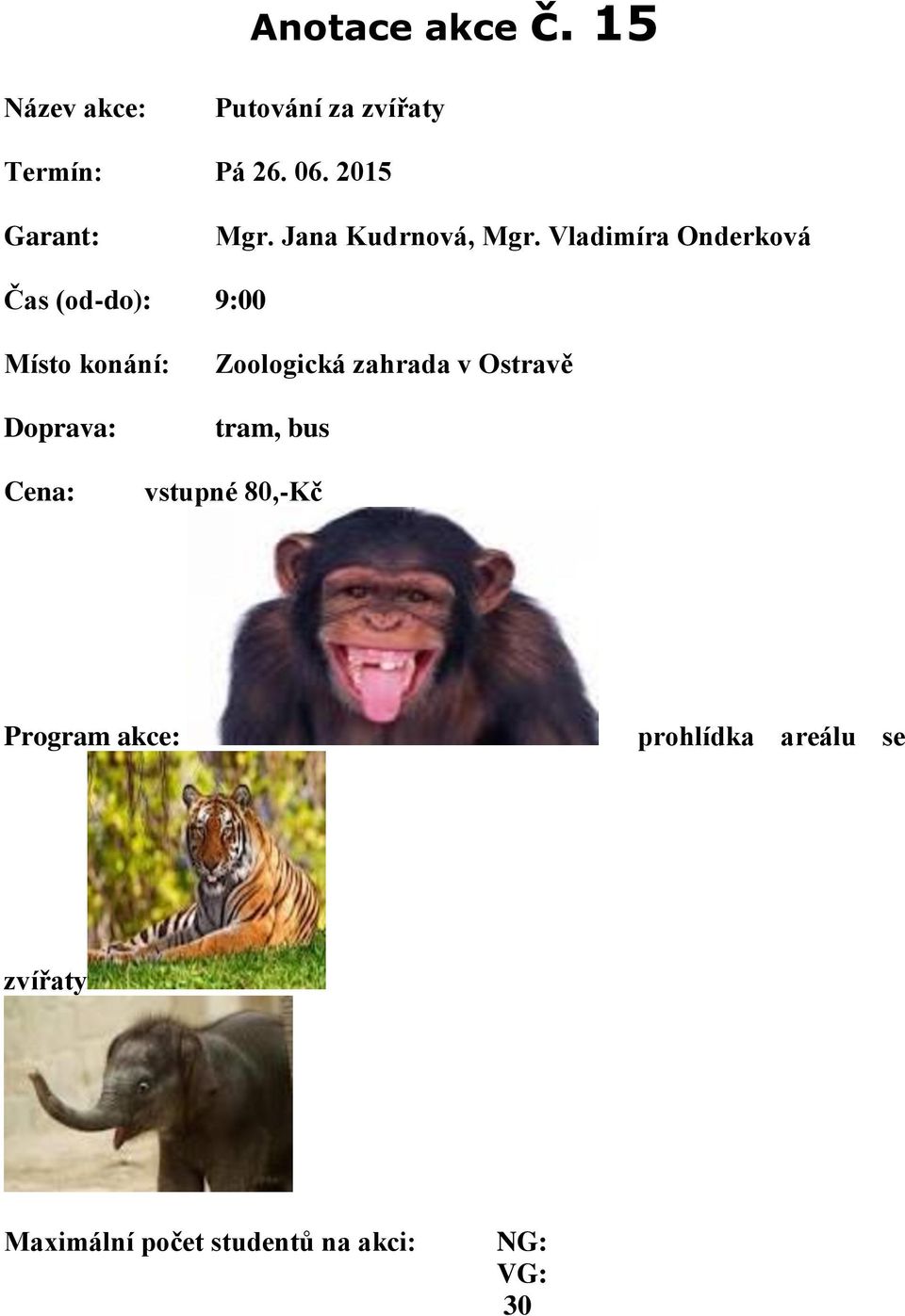 Vladimíra Onderková Čas (od-do): 9:00 Zoologická zahrada v