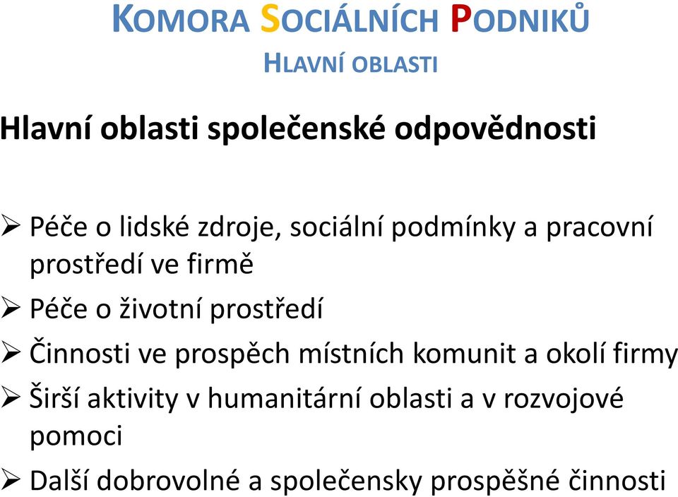 Činnosti ve prospěch místních komunit a okolí firmy Širší aktivity v