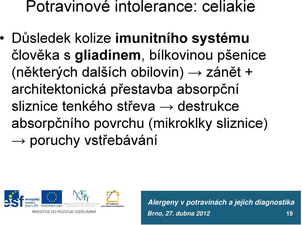 zánět + architektonická přestavba absorpční sliznice tenkého střeva