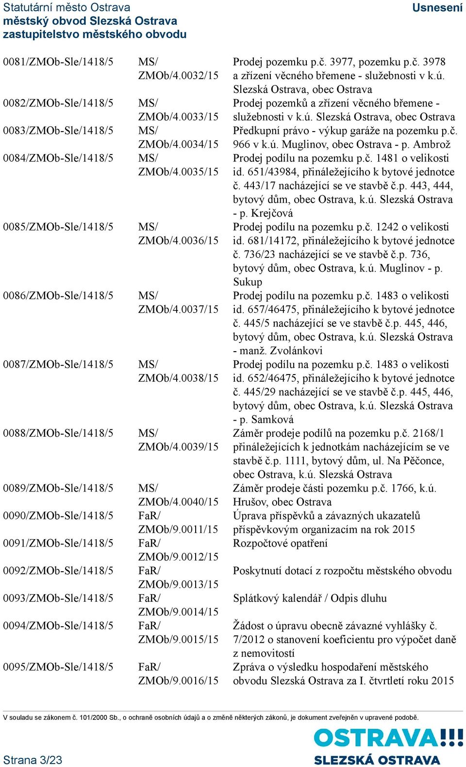 0036/15 ZMOb/4.0037/15 ZMOb/4.0038/15 ZMOb/4.0039/15 ZMOb/4.0040/15 FaR/ ZMOb/9.0011/15 FaR/ ZMOb/9.0012/15 FaR/ ZMOb/9.0013/15 FaR/ ZMOb/9.0014/15 FaR/ ZMOb/9.0015/15 FaR/ ZMOb/9.