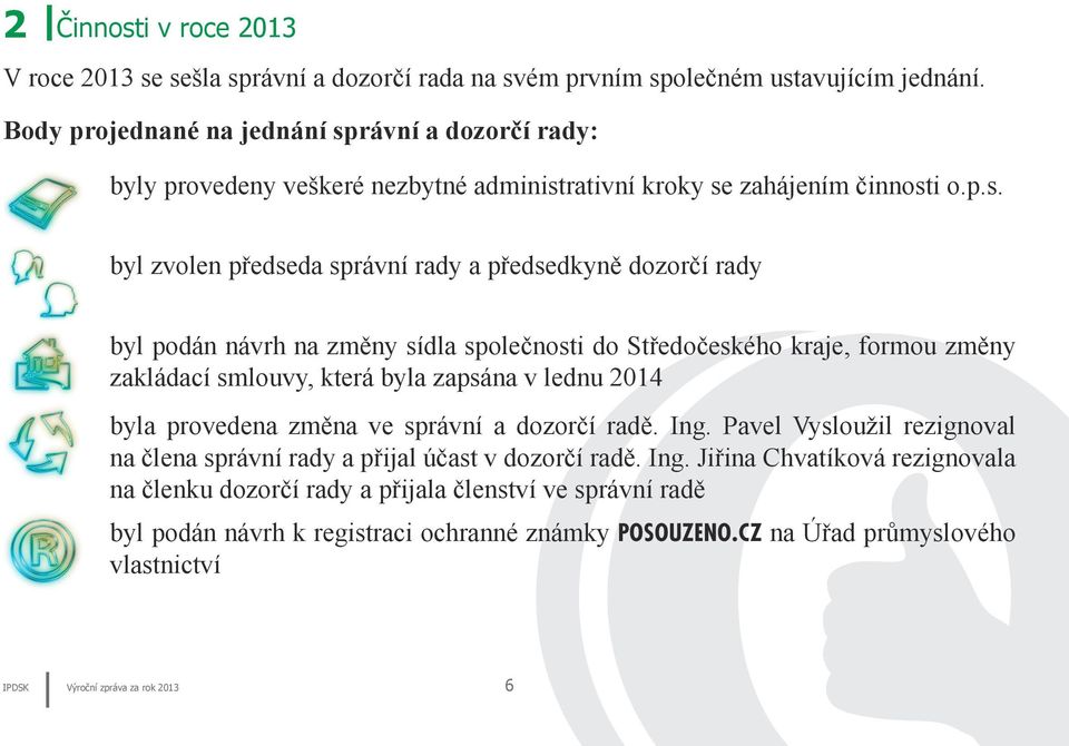 rávní a dozorčí rady: byly provedeny veškeré nezbytné administ