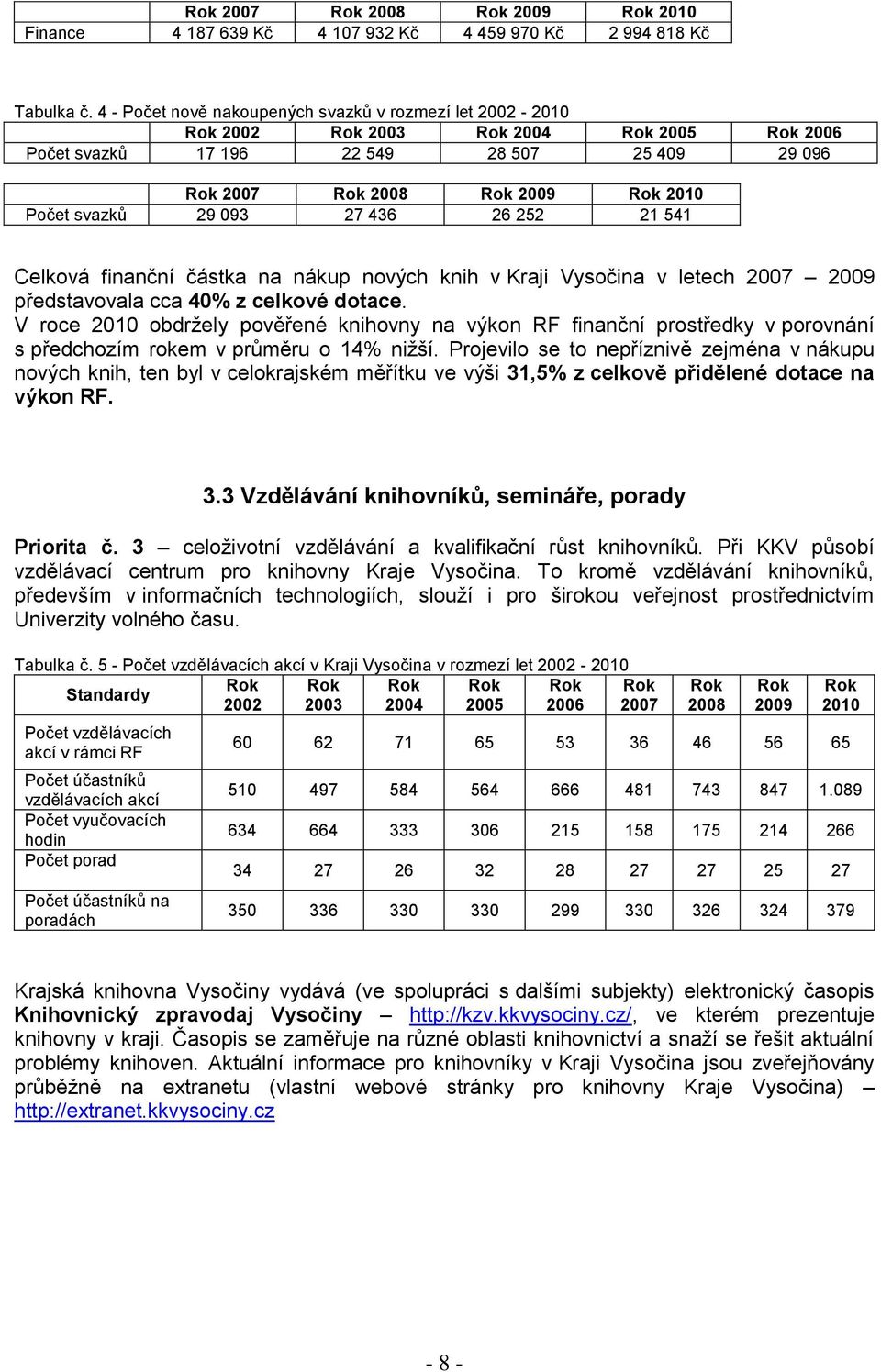 finanční částka na nákup nových knih v Kraji Vysočina v letech 2007 2009 představovala cca 40% z celkové dotace.