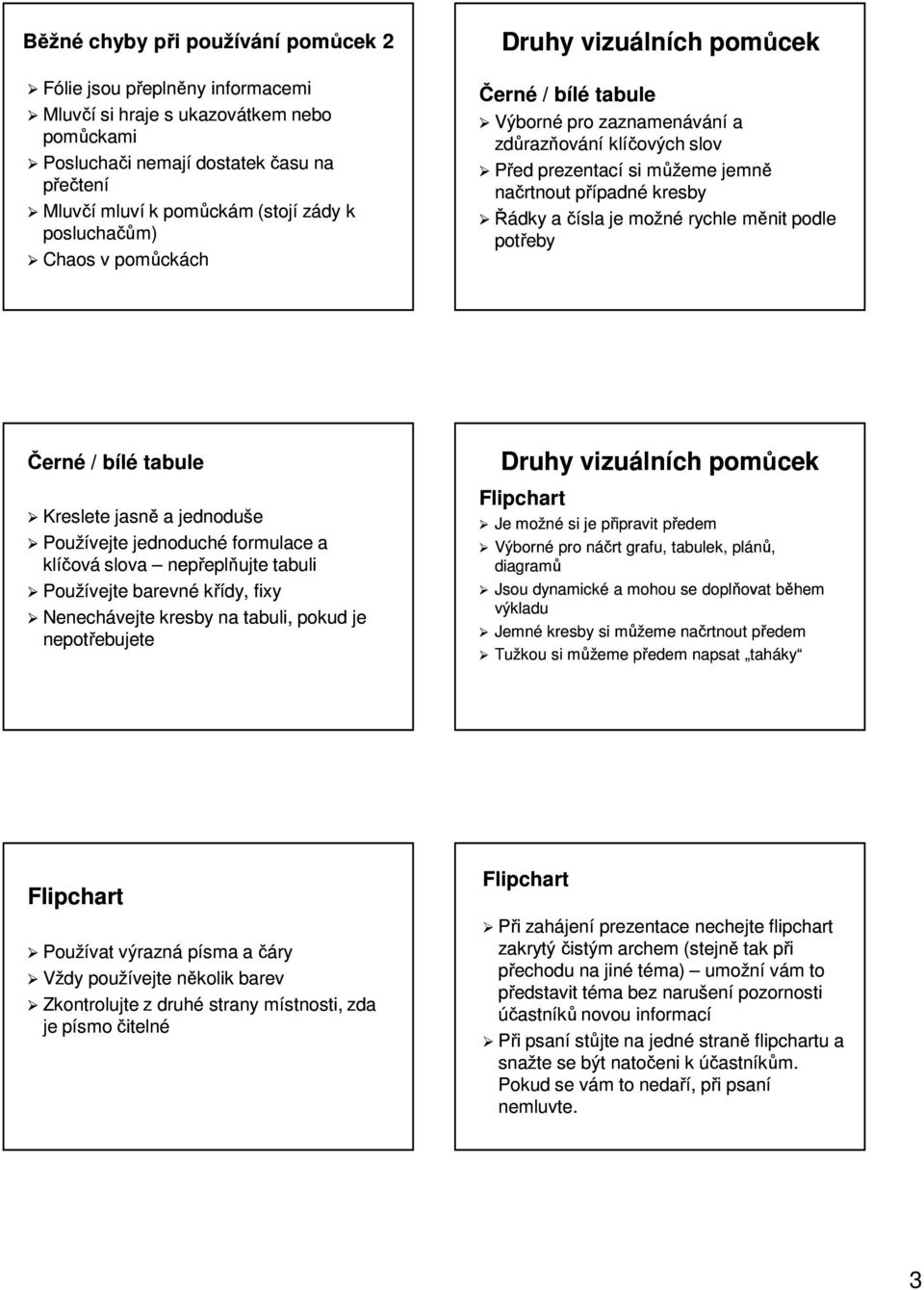 měnit podle potřeby Černé / bílé tabule Kreslete jasně a jednoduše Používejte jednoduché formulace a klíčová slova nepřeplňujte tabuli Používejte barevné křídy, fixy Nenechávejte kresby na tabuli,
