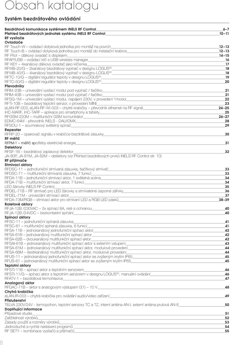 wireless manager 16 RF KEY 4kanálový dálkový ovladač jako klíčenka 17 RFWB-0/G kanálový bezdrátový vypínač v designu OGUS 90 18 RFWB-40/G 4kanálový bezdrátový vypínač v designu OGUS 90 18 RFTC-10/G